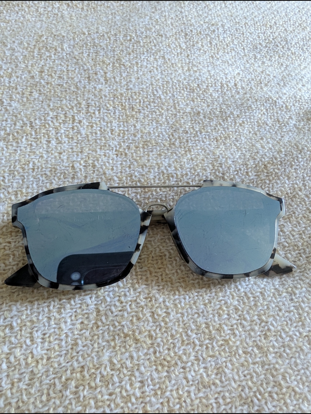 Dior Black & White Tortoiseshell Sunglasses with Blue Lenses
